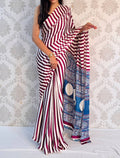 Stripe Elegance Crepe/Georgette Saree with Stylish Striped Print & Matching Blouse – Modern Party & Office Wear