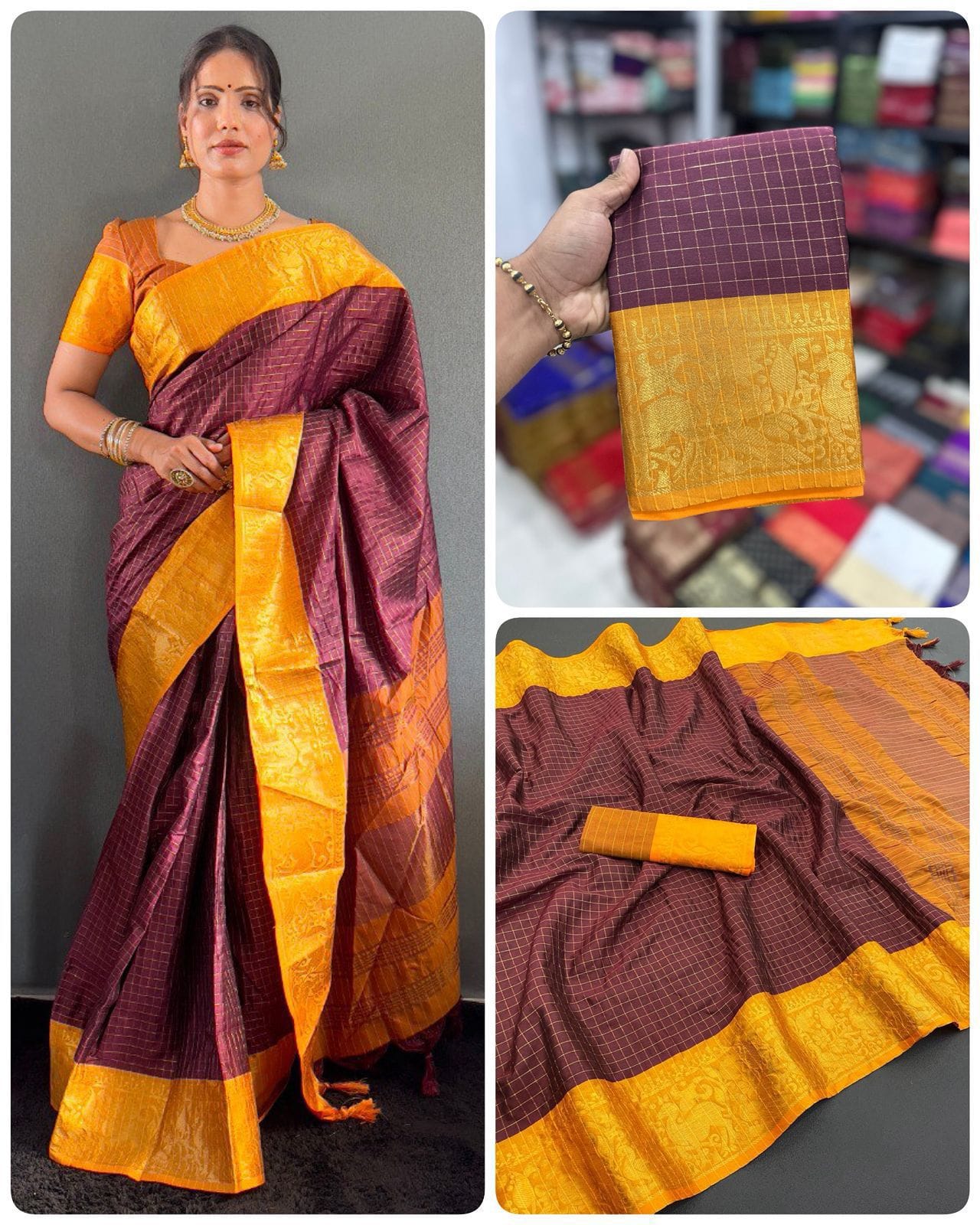 Exclusive Mercerised Cotton Silk Saree with Self Weaving Border & Contrast Pallu – Aura Collection