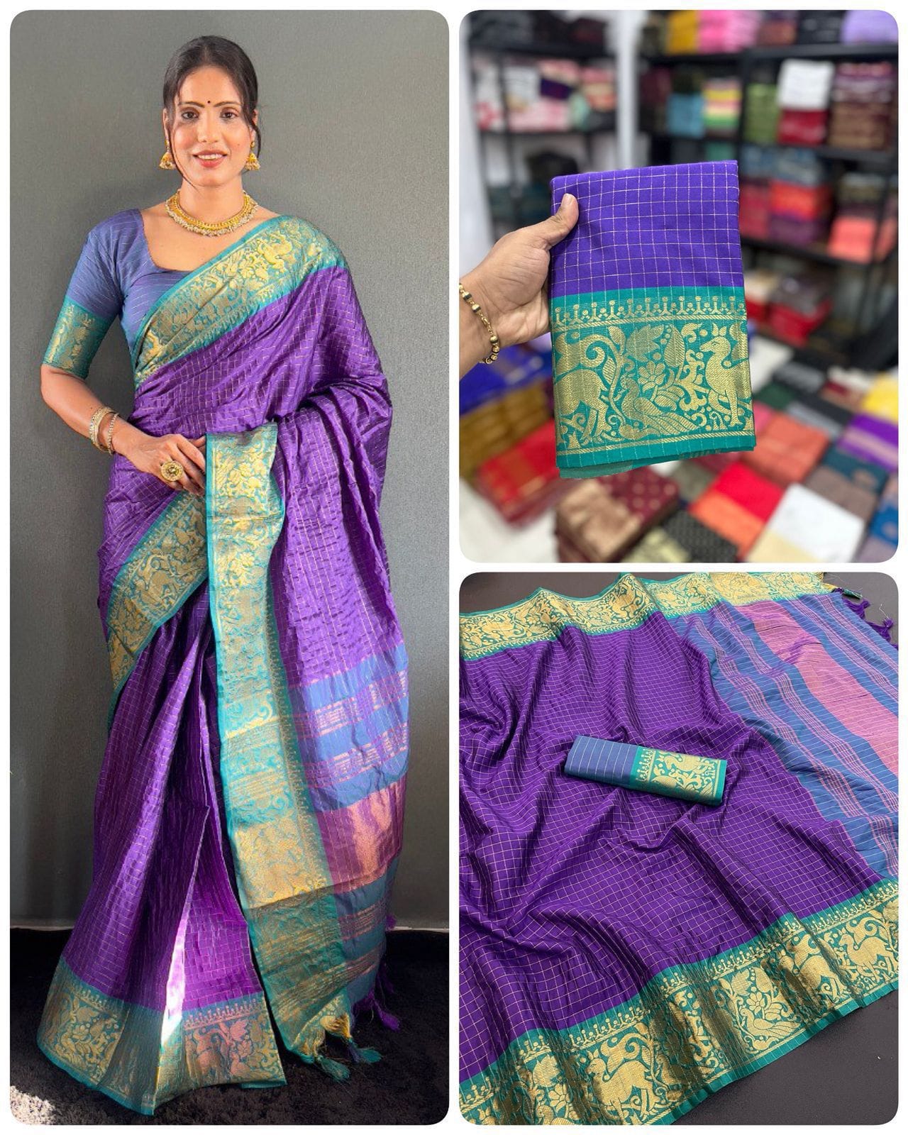 Exclusive Mercerised Cotton Silk Saree with Self Weaving Border & Contrast Pallu – Aura Collection