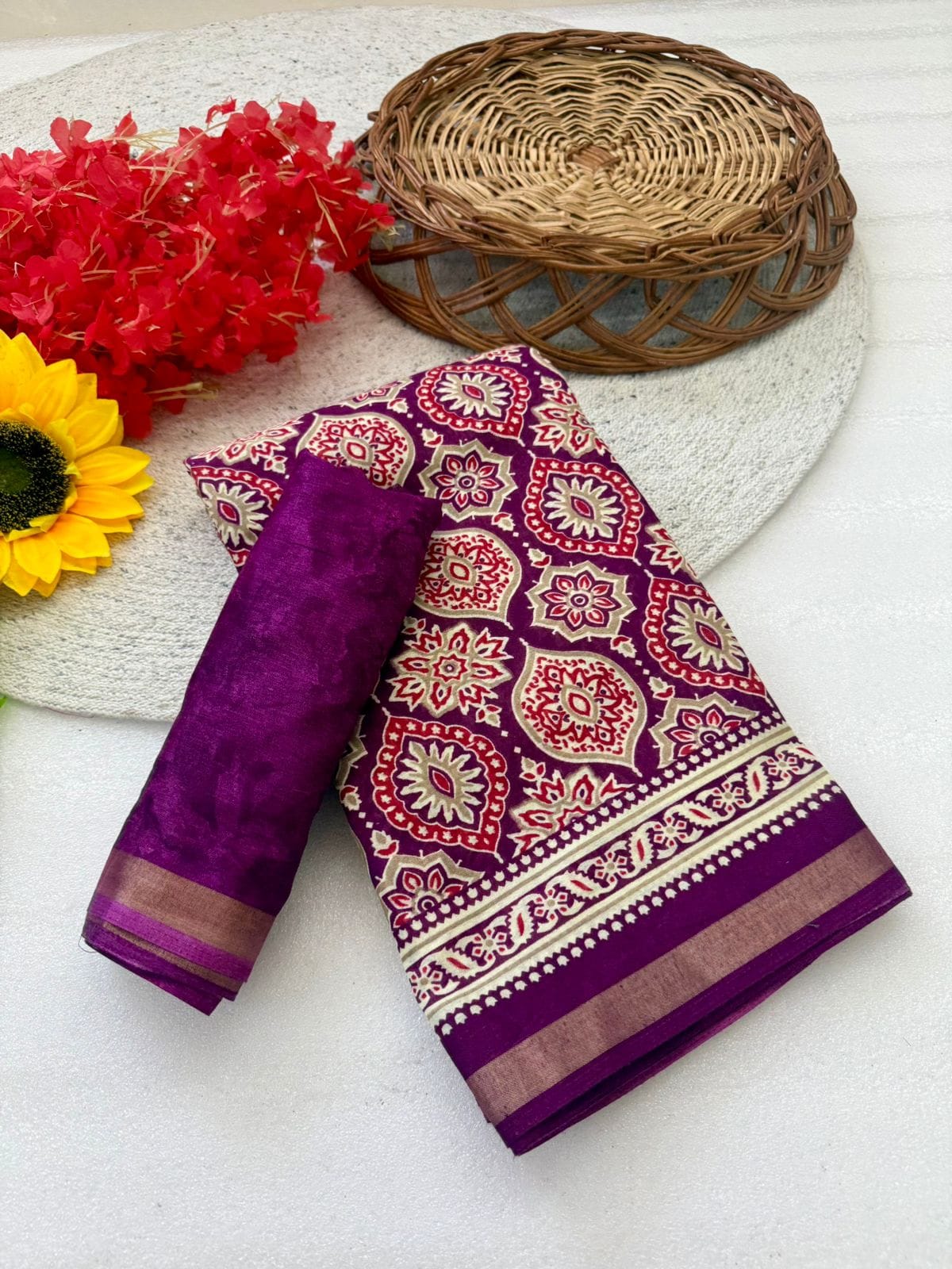 Super Mul Mul Cotton Viscose Saree with Patola Pallu & Sequin Work Blouse – Premium Boutique Wear & Festive Gifting