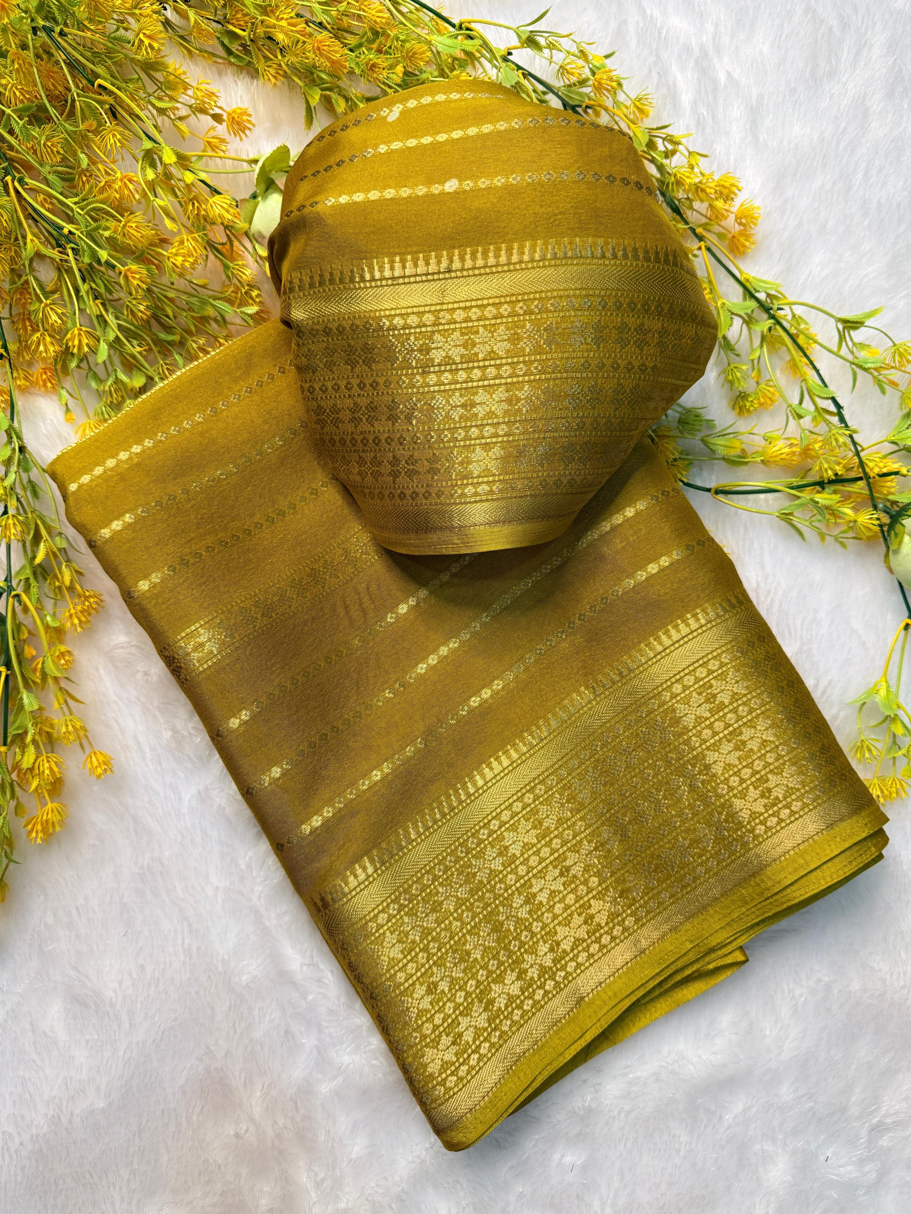 Premium Crepe Silk Saree with Jacquard Jari Lining Work & Running Blouse – Dream Saree Collection