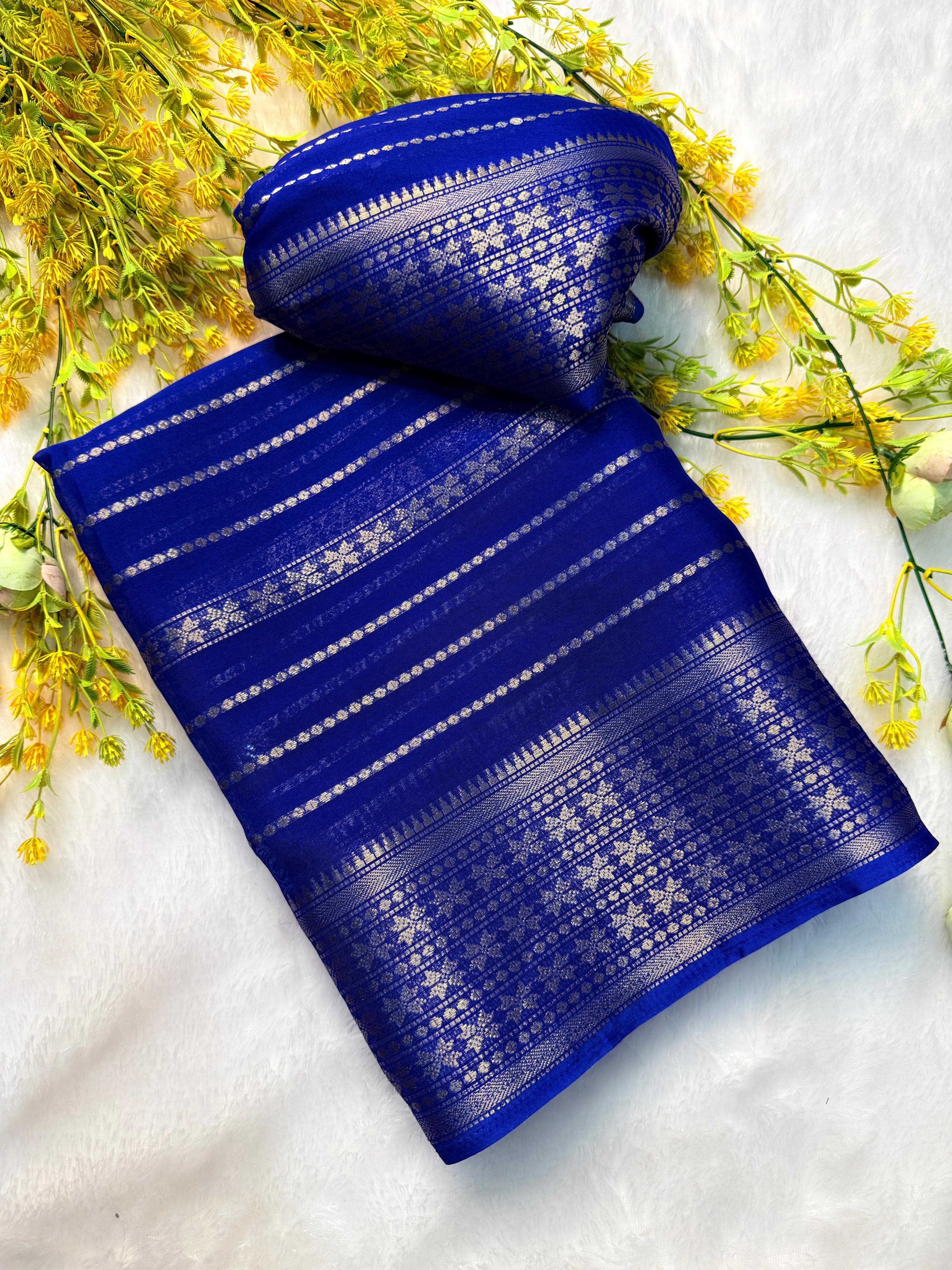 Premium Crepe Silk Saree with Jacquard Jari Lining Work & Running Blouse – Dream Saree Collection