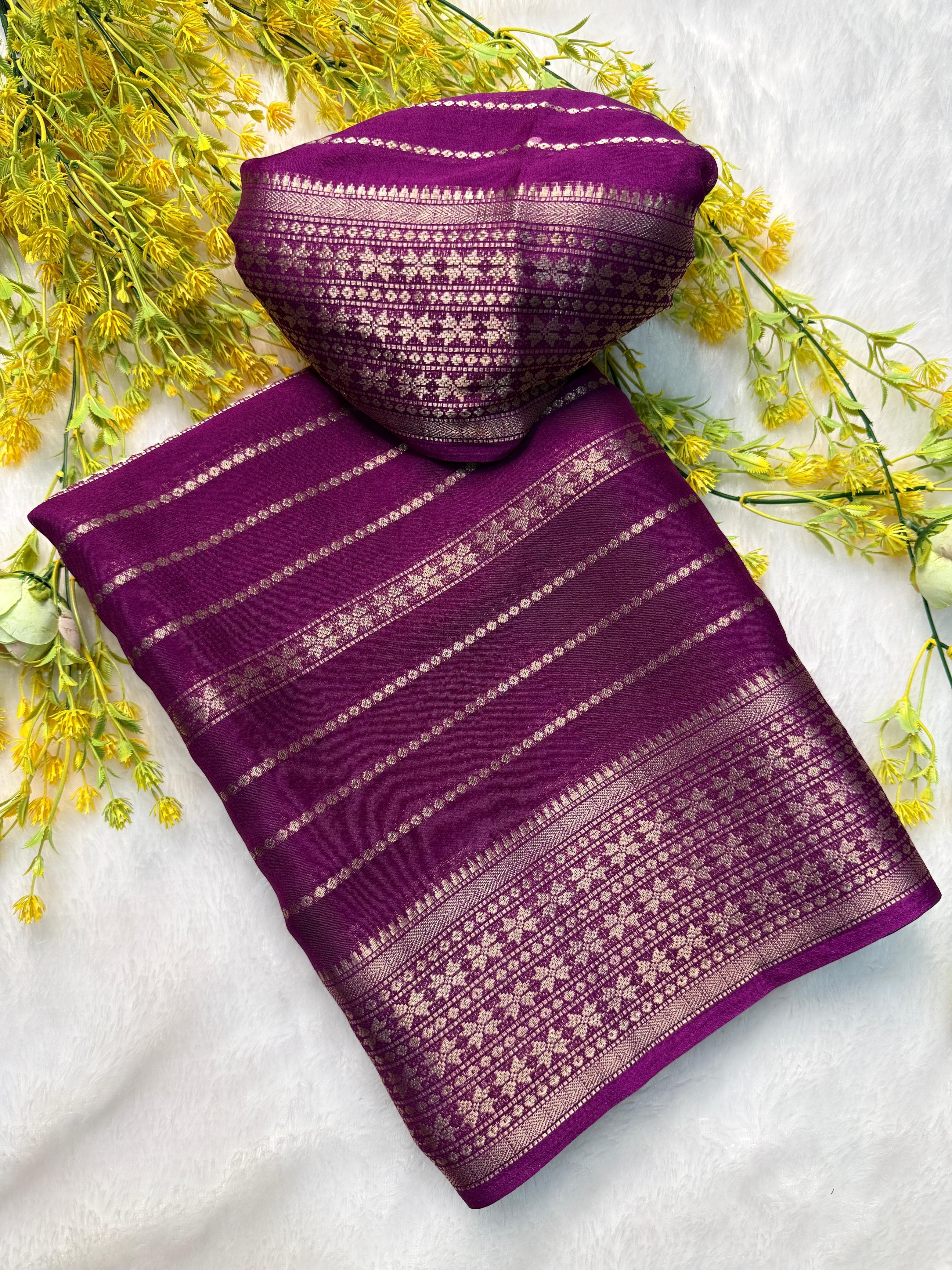 Premium Crepe Silk Saree with Jacquard Jari Lining Work & Running Blouse – Dream Saree Collection