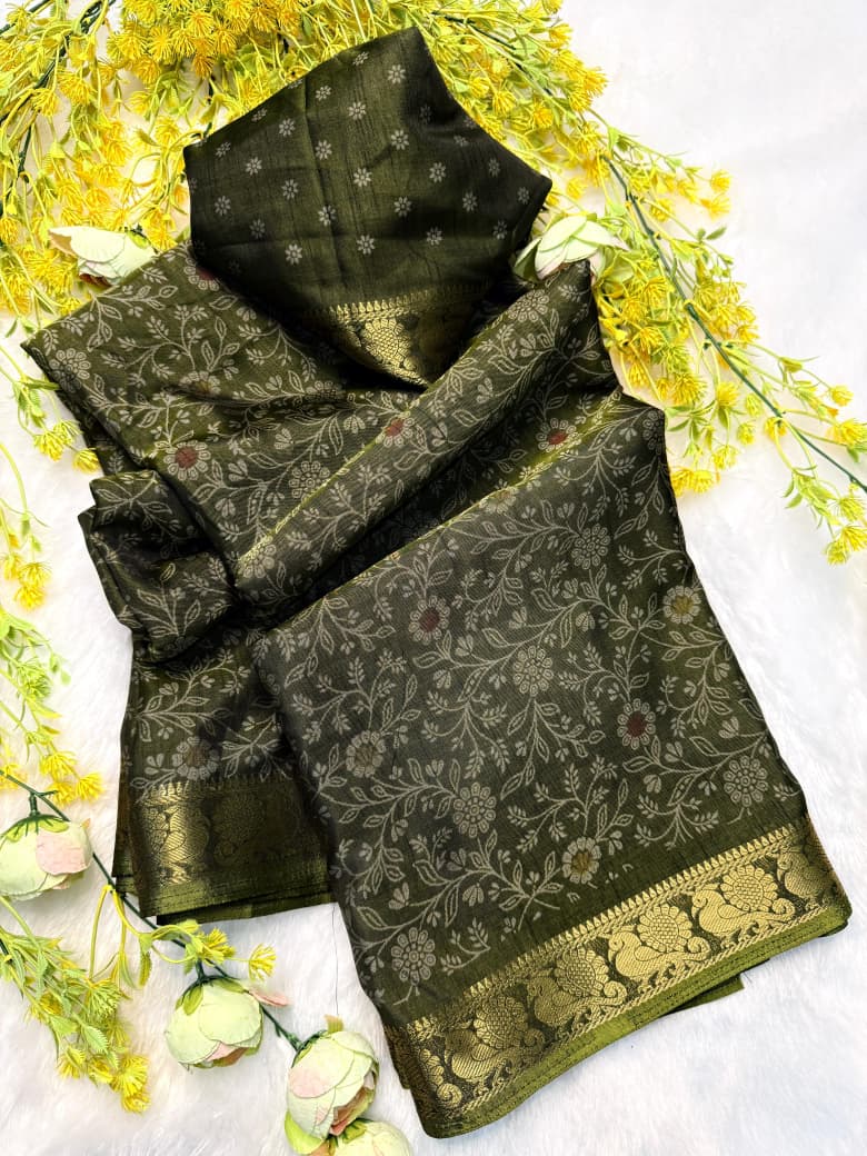 Soft Black Dola Silk Saree with Pen Kalamkari Design & Zari Hamsa Borders – Premium Boutique Wear