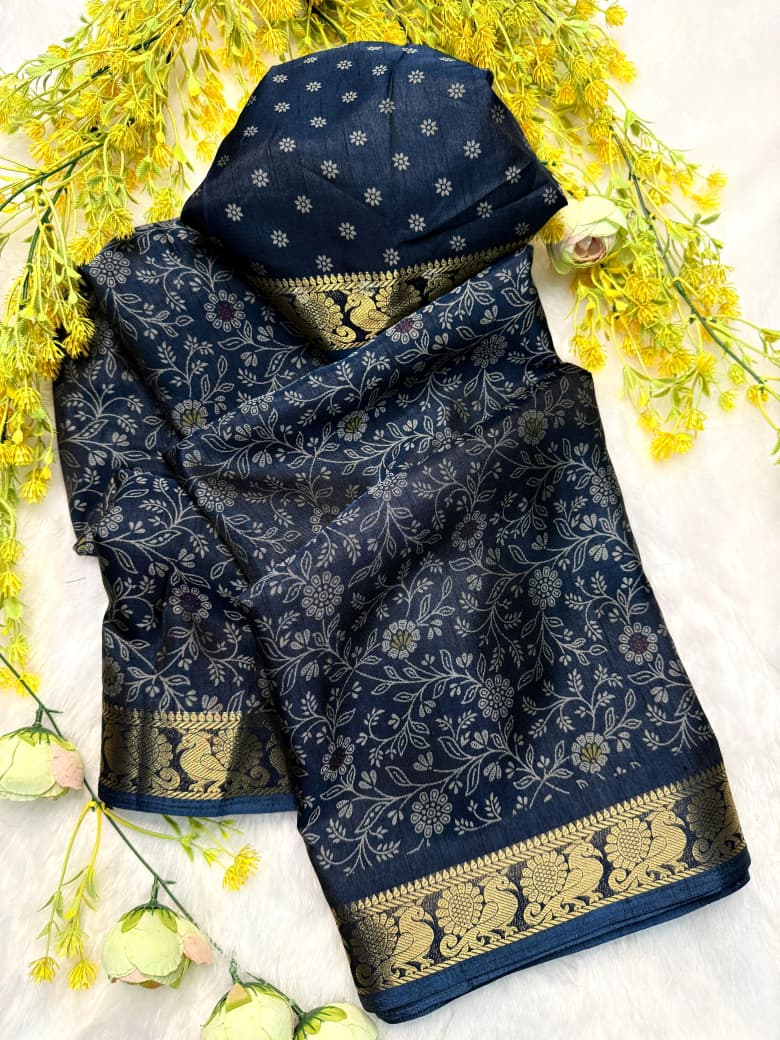 Soft Black Dola Silk Saree with Pen Kalamkari Design & Zari Hamsa Borders – Premium Boutique Wear