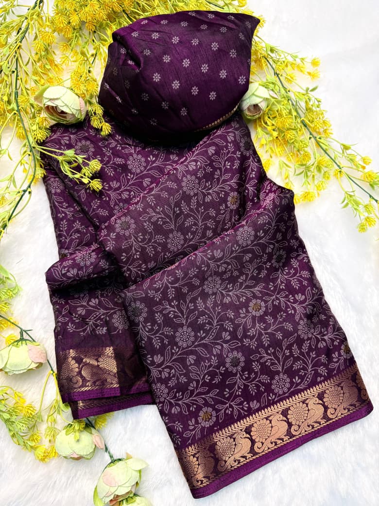 Soft Black Dola Silk Saree with Pen Kalamkari Design & Zari Hamsa Borders – Premium Boutique Wear