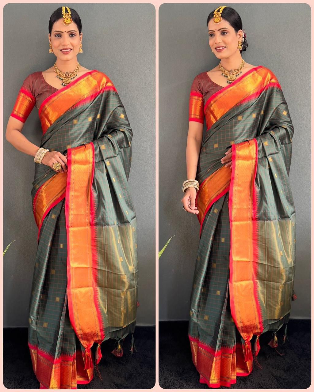 Beautiful Art Silk Jacquard Border Saree With Unstitched Running Blouse
