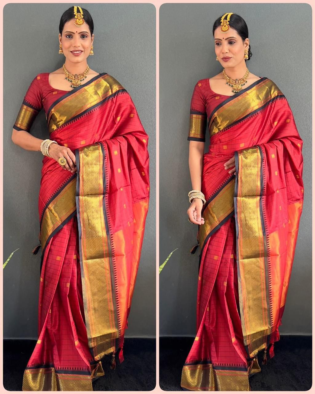 Beautiful Art Silk Jacquard Border Saree With Unstitched Running Blouse