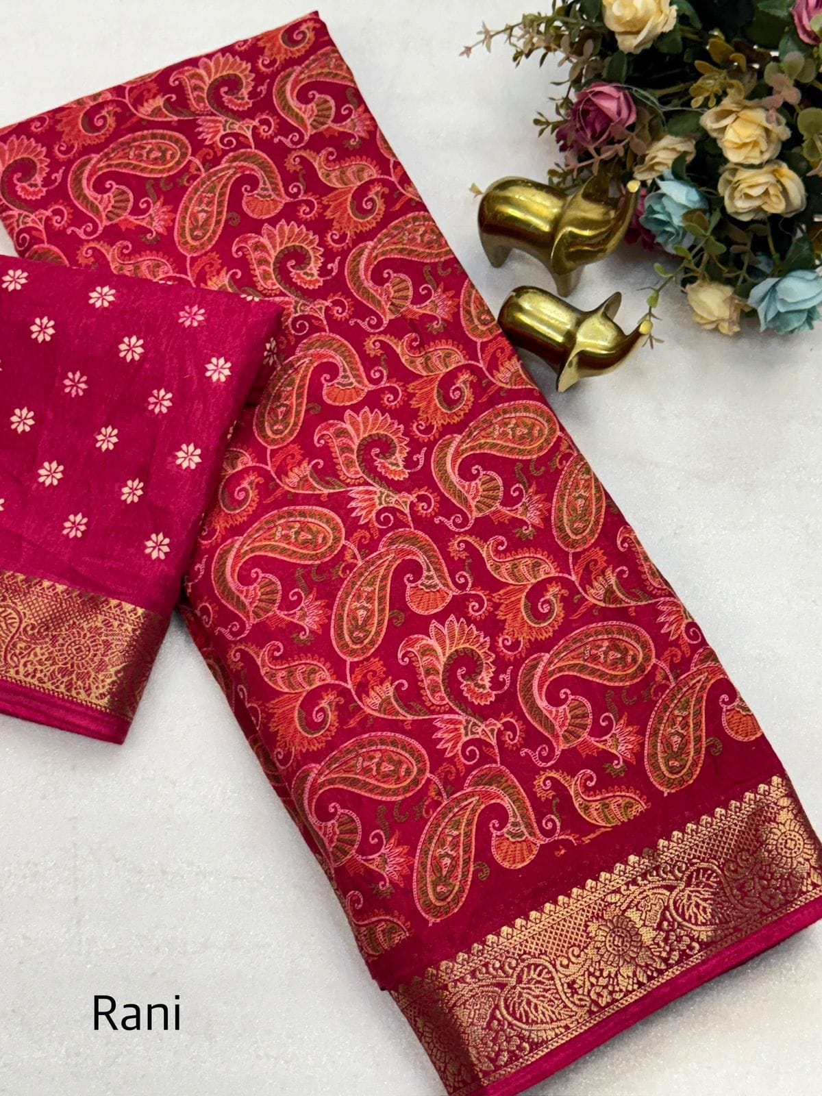 Soft Mul Mul Cotton Saree with Kashmiri Print & Jacquard Border – Elegant Boutique Collection