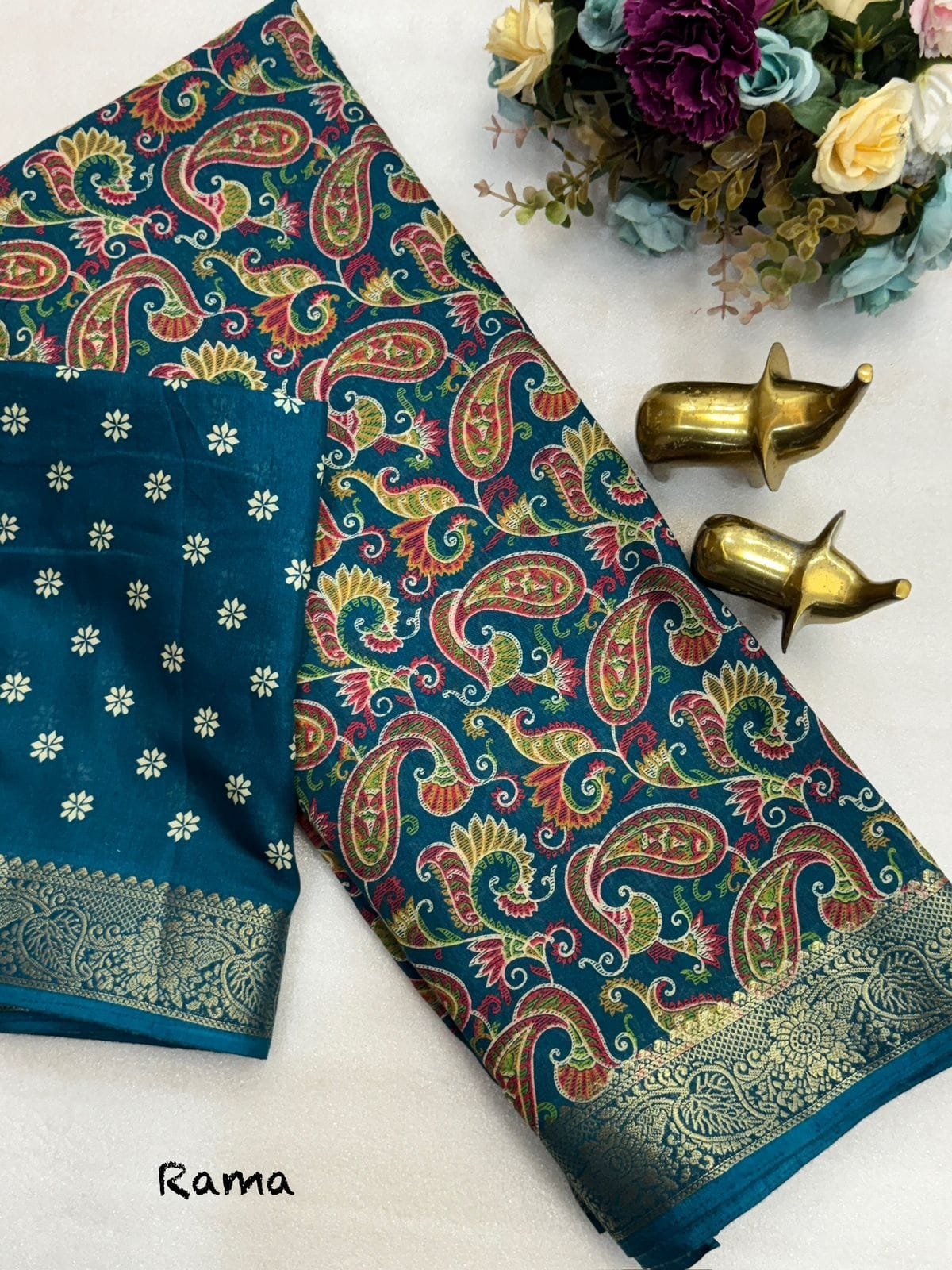 Soft Mul Mul Cotton Saree with Kashmiri Print & Jacquard Border – Elegant Boutique Collection