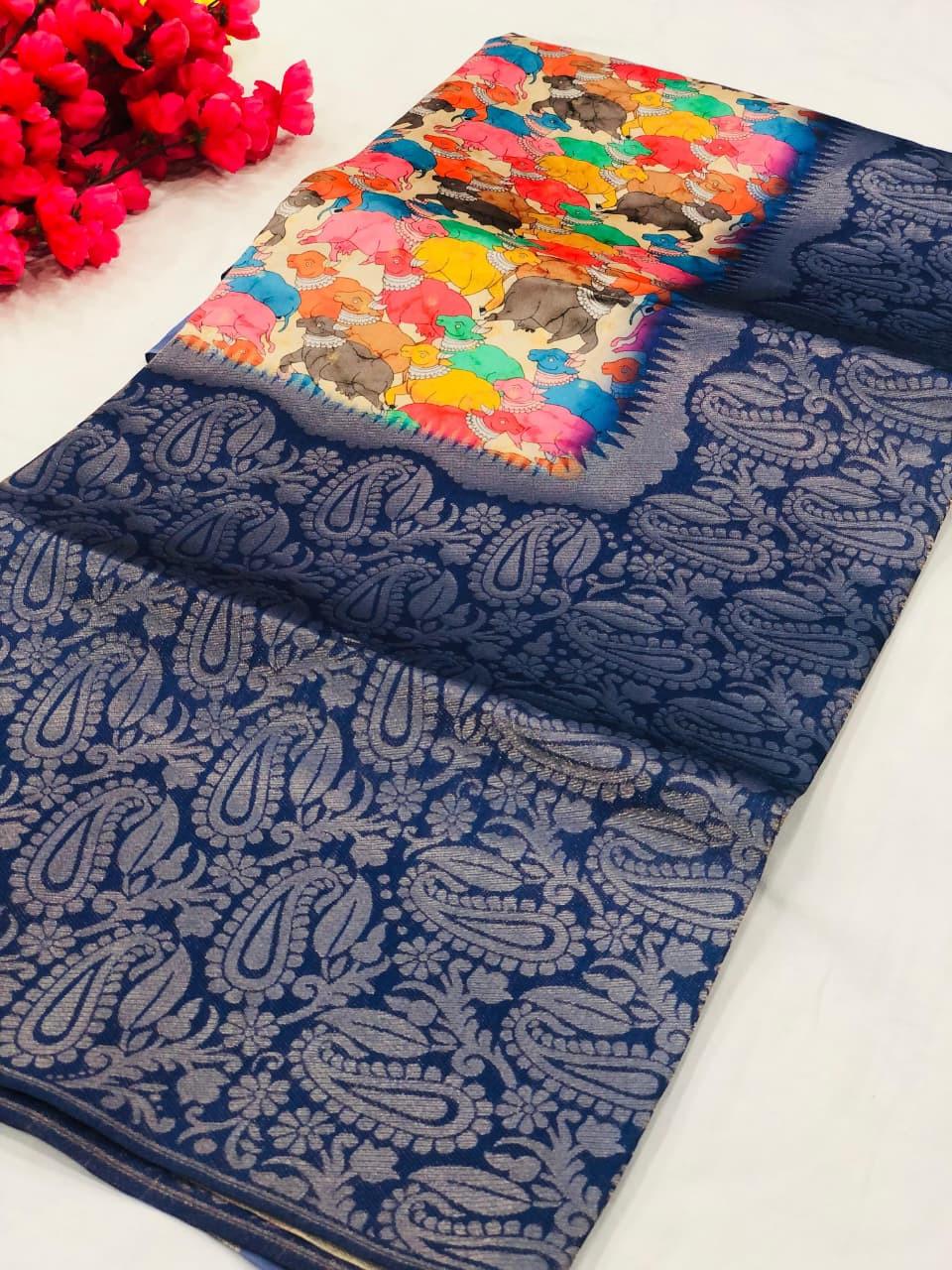 Banarasi Silk Saree with Pichwai Print & Jacquard Rich Pallu – Elegant New Arrival