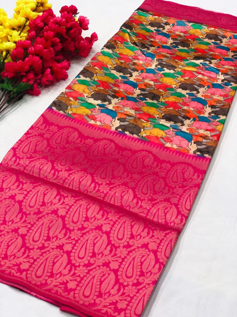 Banarasi Silk Saree with Pichwai Print & Jacquard Rich Pallu – Elegant New Arrival