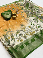 Premium Soft Dola Silk Saree with Kalamkari Print, Elephant & Peacock Weaving – Elegant Boutique Collection