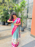 Premium Soft Dola Silk Saree with Kalamkari Print, Elephant & Peacock Weaving – Elegant Boutique Collection