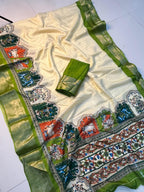 Soft Dola Silk Batik Saree with Jacquard Border – Artistic Elegance for Boutique Ethnic Collections