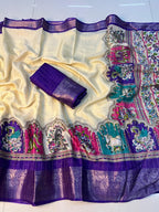 Soft Dola Silk Batik Saree with Jacquard Border – Artistic Elegance for Boutique Ethnic Collections