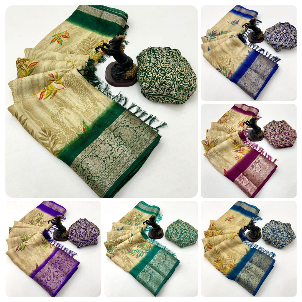 Soft Golden Base with Rich Woven Border & Heavy Embroidered Blouse