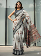 Heavy Linen Blooming Saree with Gajraj Digital Print & Motif Tussels – Premium Festive Collection