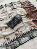 Heavy Linen Blooming Saree with Gajraj Digital Print & Motif Tussels – Premium Festive Collection