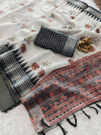 Heavy Linen Blooming Saree with Gajraj Digital Print & Motif Tussels – Premium Festive Collection