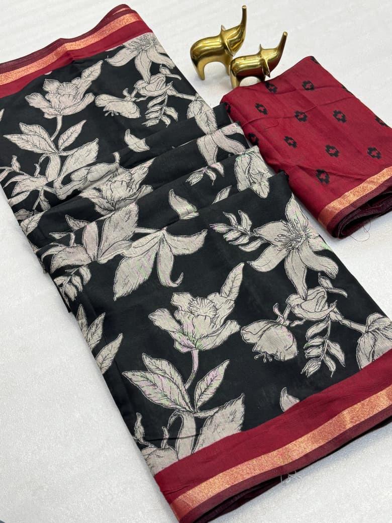 Mangalagiri Silk Saree with Zari Border & Kalamkari Pallu – Elegant Boutique Collection