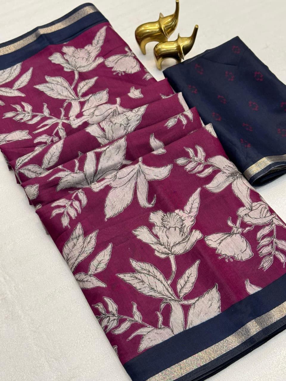 Mangalagiri Silk Saree with Zari Border & Kalamkari Pallu – Elegant Boutique Collection