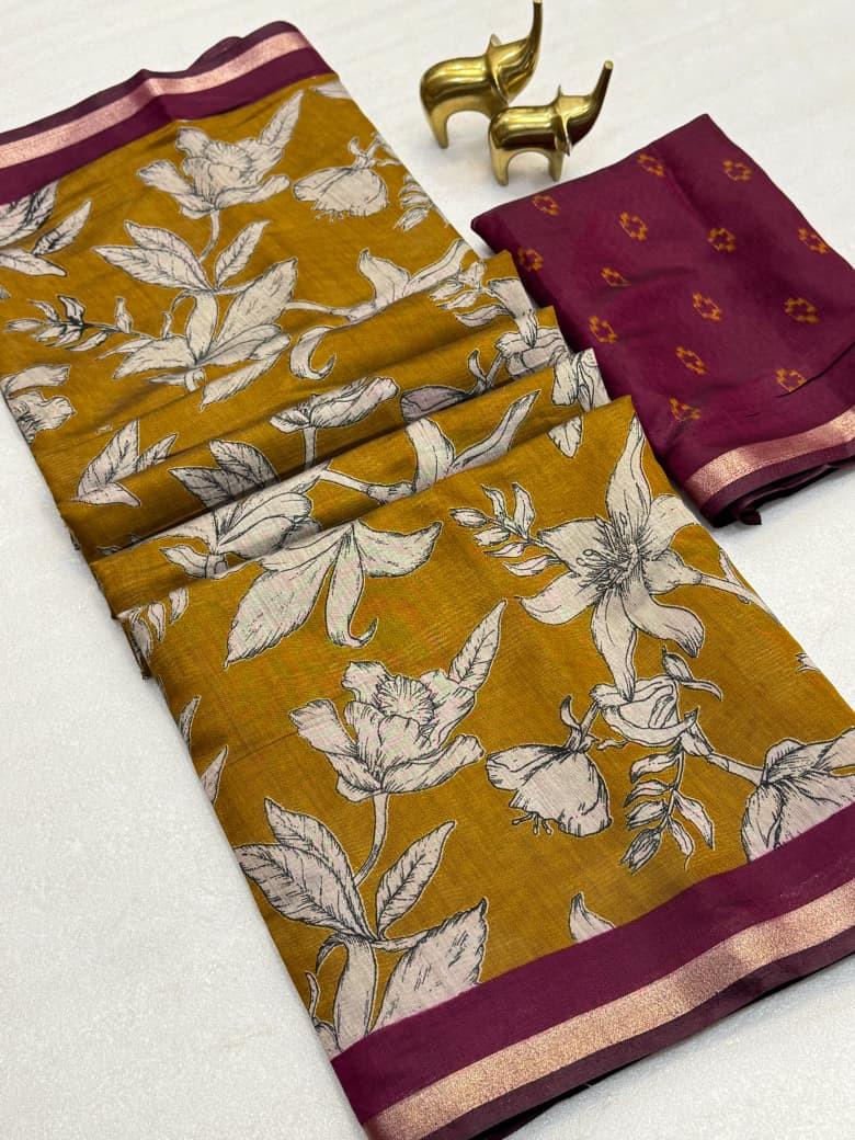 Mangalagiri Silk Saree with Zari Border & Kalamkari Pallu – Elegant Boutique Collection