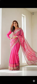 Heavy Marsh Mellow Georgette Saree with Mosaic Digital Print & 2500 Mirror Work – Premium New Arrival