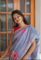Soft Original Linen Saree with Floral Print & Digital Blouse – Lightweight Boutique Wear & Festive Gifting