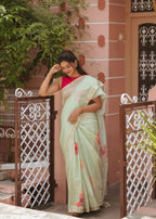 Soft Original Linen Saree with Floral Print & Digital Blouse – Lightweight Boutique Wear & Festive Gifting
