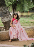 Soft Original Linen Saree with Floral Print & Digital Blouse – Lightweight Boutique Wear & Festive Gifting