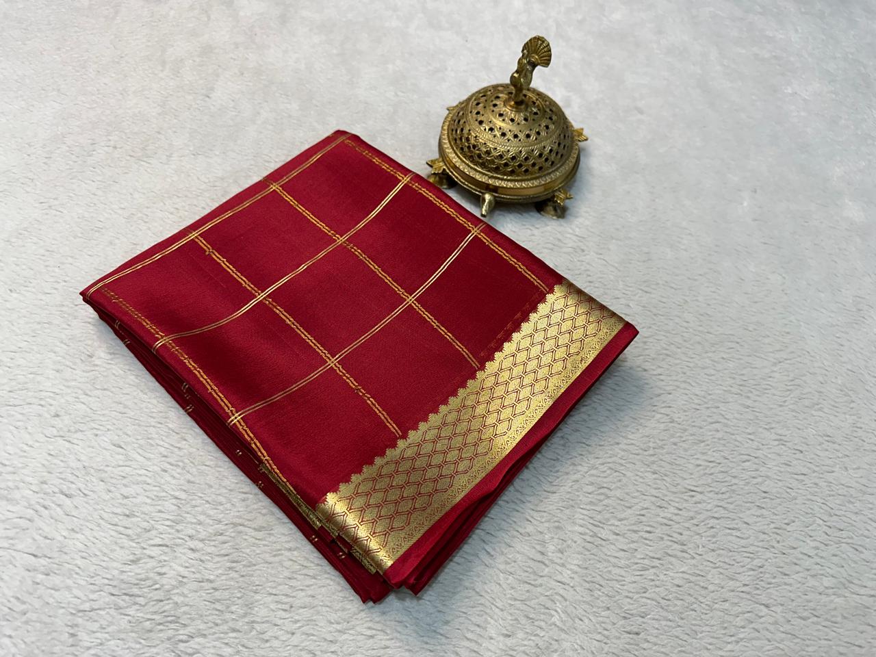 Pure Mysore Crepe Silk Saree with Zari Weaving & Contrast Blouse – Elegant Boutique Wear & Festive Gifting