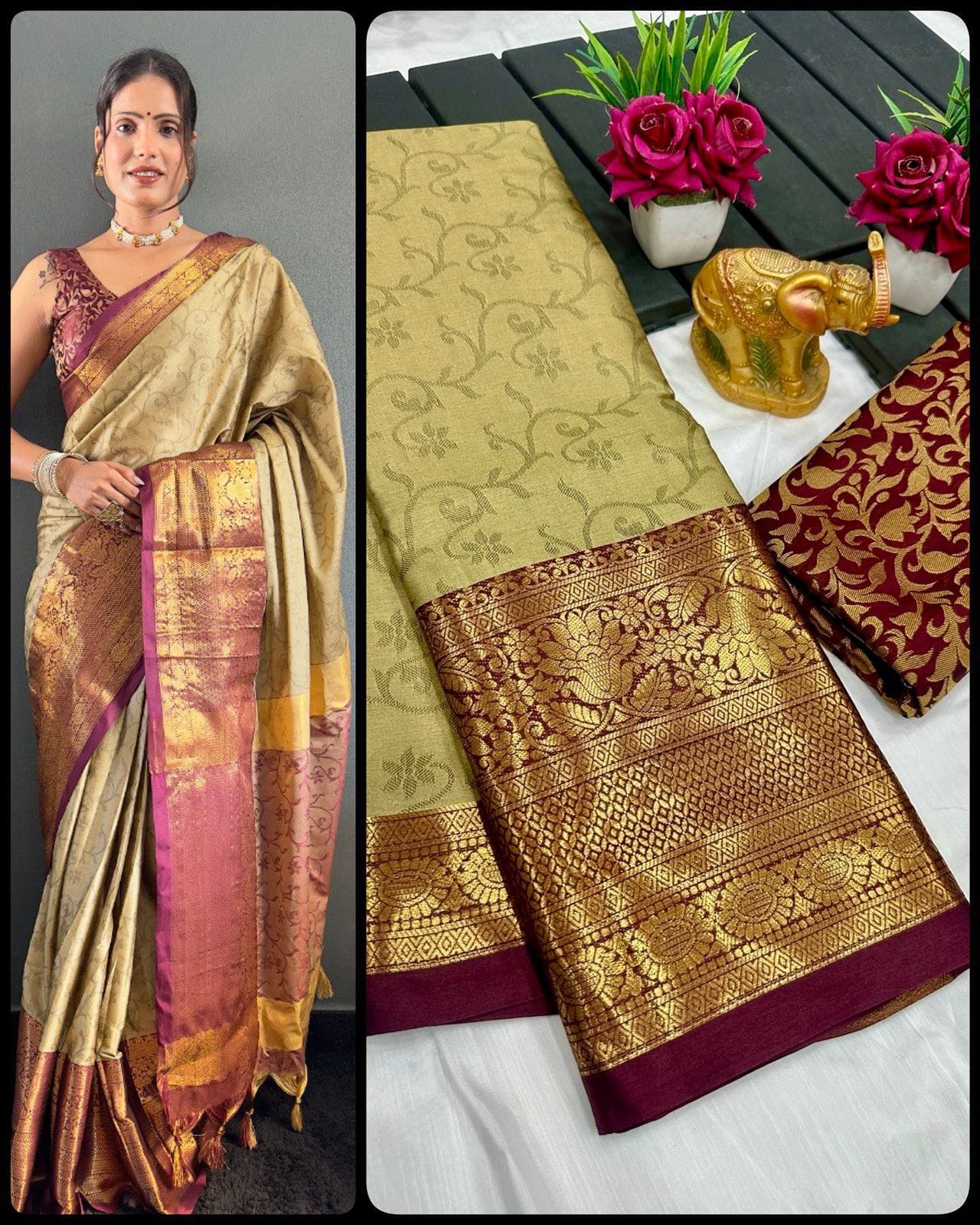 Pure Mercerised Cotton Silk Saree with Exclusive Zari Border & Contrast Blouse – Premium Aura Collection for Everyday Elegance & Boutique Displays