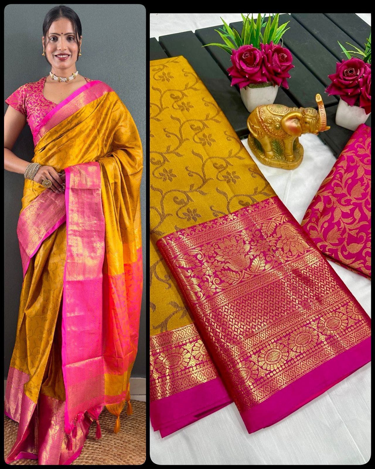 Pure Mercerised Cotton Silk Saree with Exclusive Zari Border & Contrast Blouse – Premium Aura Collection for Everyday Elegance & Boutique Displays