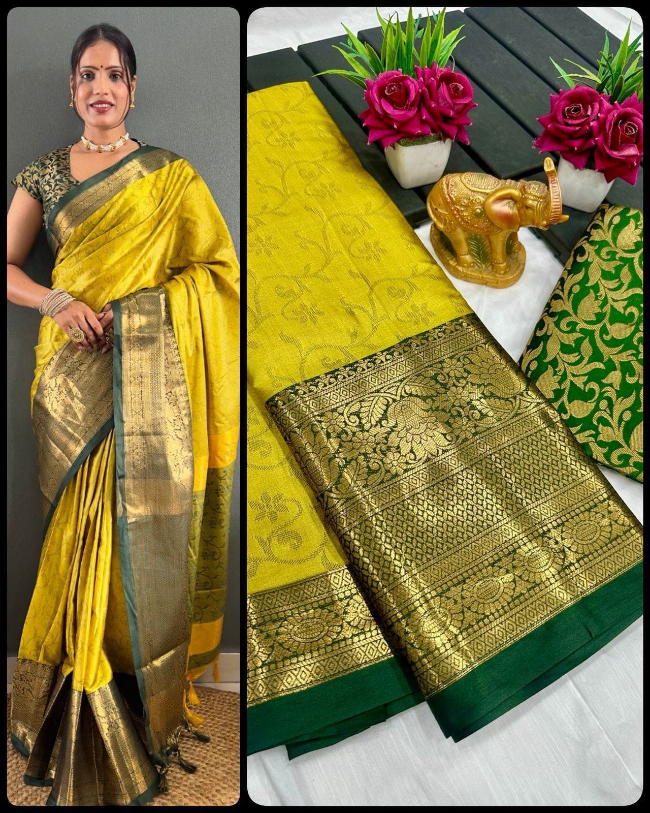 Pure Mercerised Cotton Silk Saree with Exclusive Zari Border & Contrast Blouse – Premium Aura Collection for Everyday Elegance & Boutique Displays