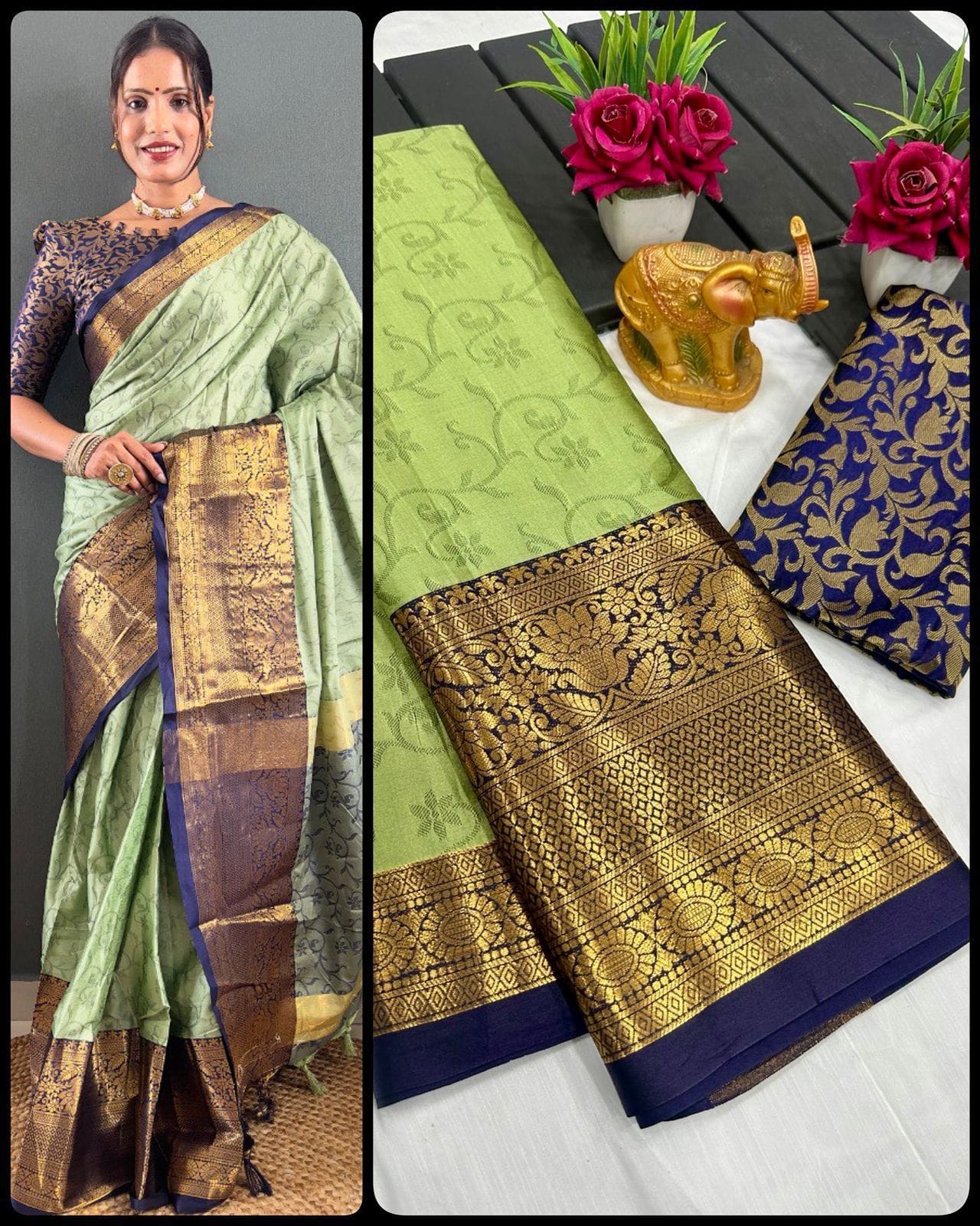 Pure Mercerised Cotton Silk Saree with Exclusive Zari Border & Contrast Blouse – Premium Aura Collection for Everyday Elegance & Boutique Displays