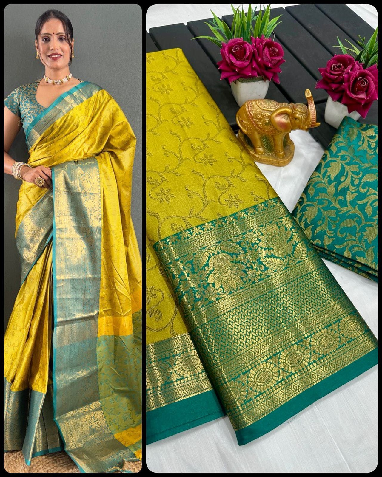 Pure Mercerised Cotton Silk Saree with Exclusive Zari Border & Contrast Blouse – Premium Aura Collection for Everyday Elegance & Boutique Displays