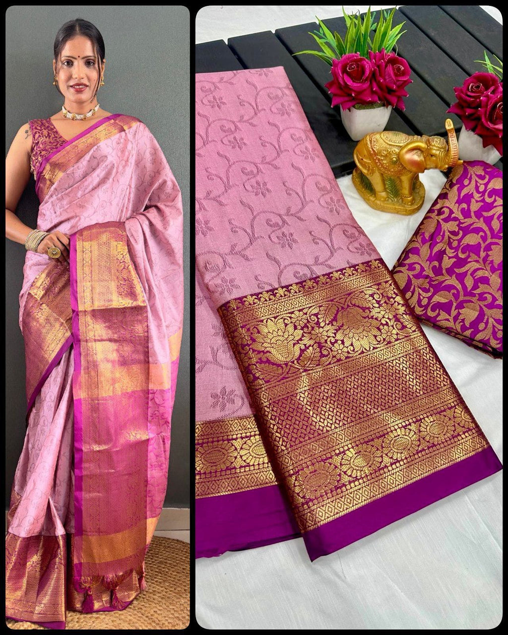 Pure Mercerised Cotton Silk Saree with Exclusive Zari Border & Contrast Blouse – Premium Aura Collection for Everyday Elegance & Boutique Displays