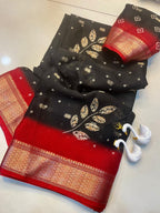 Premium Crepe Silk Saree with Jacquard Jari Butti Work & Running Blouse – Elegant Boutique Wear & Festive Gifting