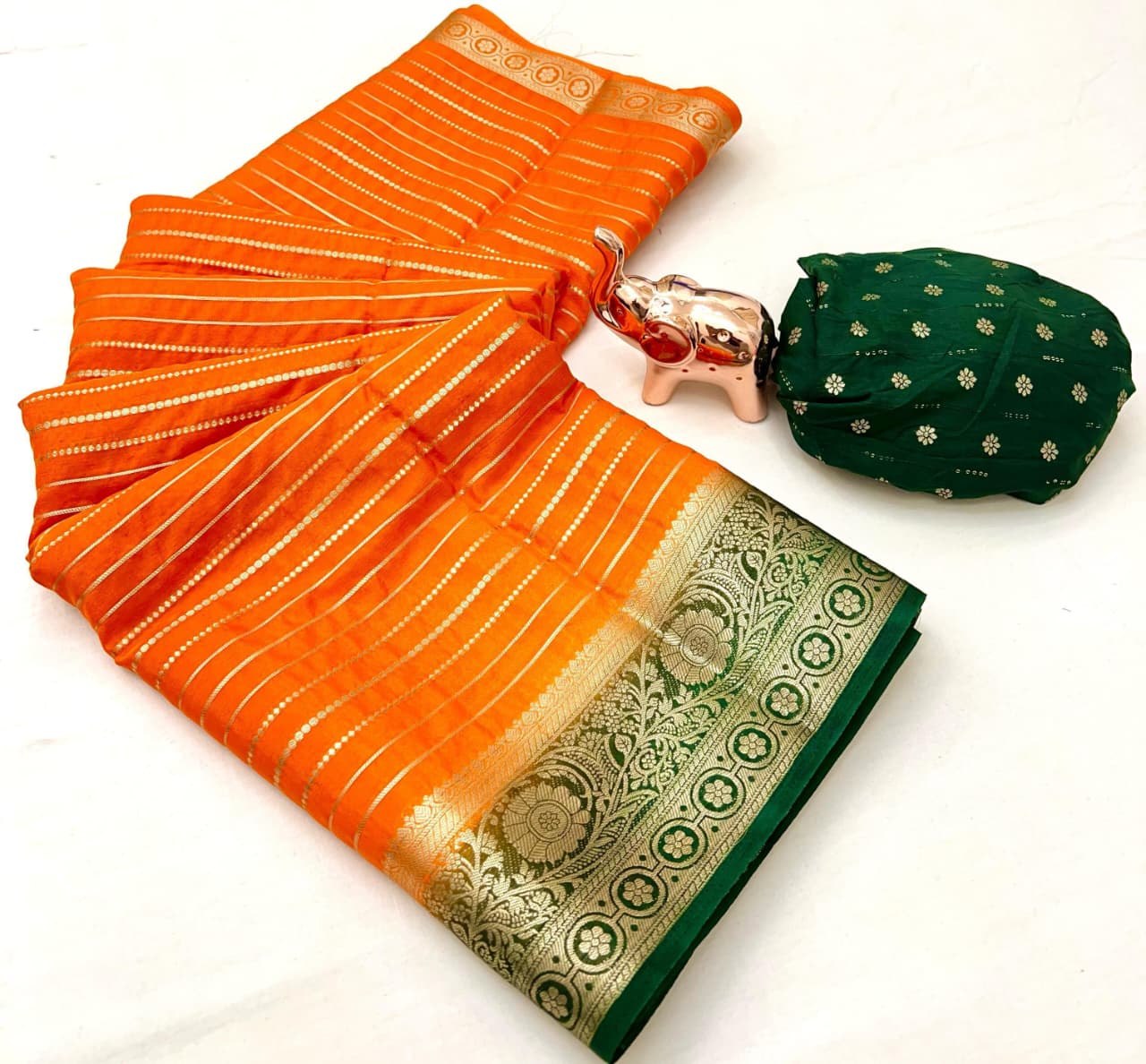 Heavy Viscose Marshmallow Dyed Saree – Weaving Stripes & Sequins Blouse.