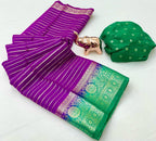Heavy Viscose Marshmallow Dyed Saree – Weaving Stripes & Sequins Blouse.