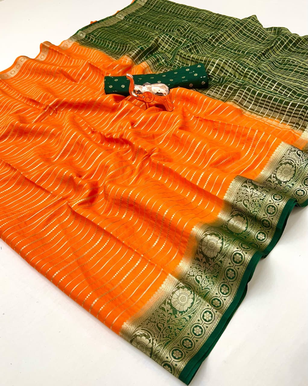 Heavy Viscose Marshmallow Dyed Saree – Weaving Stripes & Sequins Blouse.