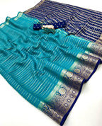 Heavy Viscose Marshmallow Dyed Saree – Weaving Stripes & Sequins Blouse.
