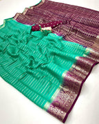 Heavy Viscose Marshmallow Dyed Saree – Weaving Stripes & Sequins Blouse.