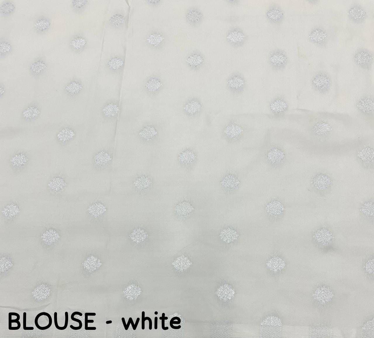 Soft Silk Saree – Woven Rose Design & Silver Zari Pallu.