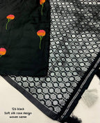 Soft Silk Saree – Woven Rose Design & Silver Zari Pallu.