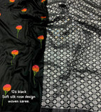 Soft Silk Saree – Woven Rose Design & Silver Zari Pallu.