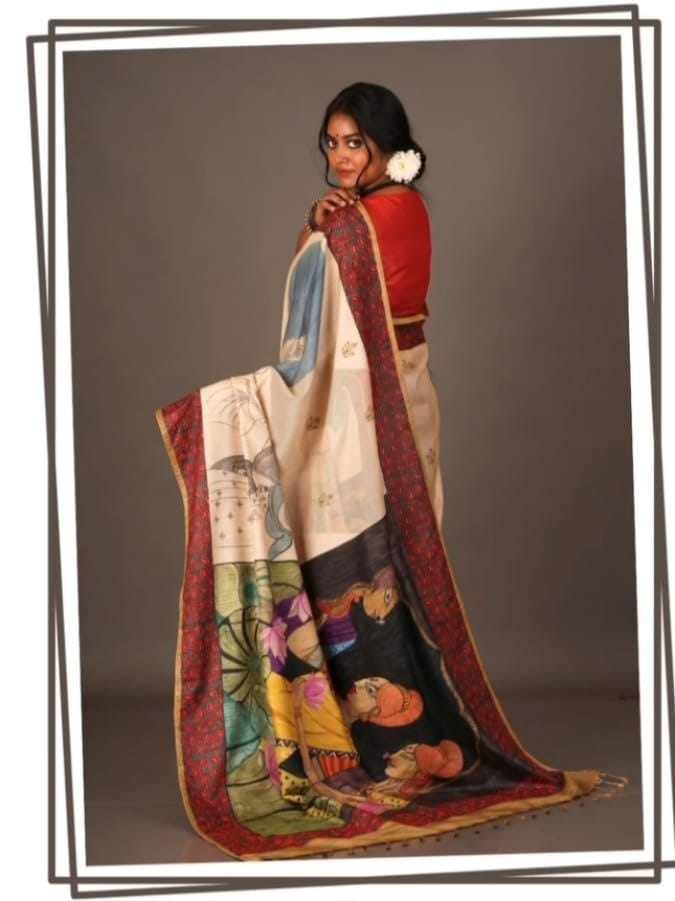 Elegant Original Linen Saree – Digital Prints & Floral Border.