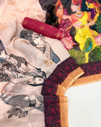 Elegant Original Linen Saree – Digital Prints & Floral Border.
