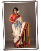 Elegant Original Linen Saree – Digital Prints & Floral Border.